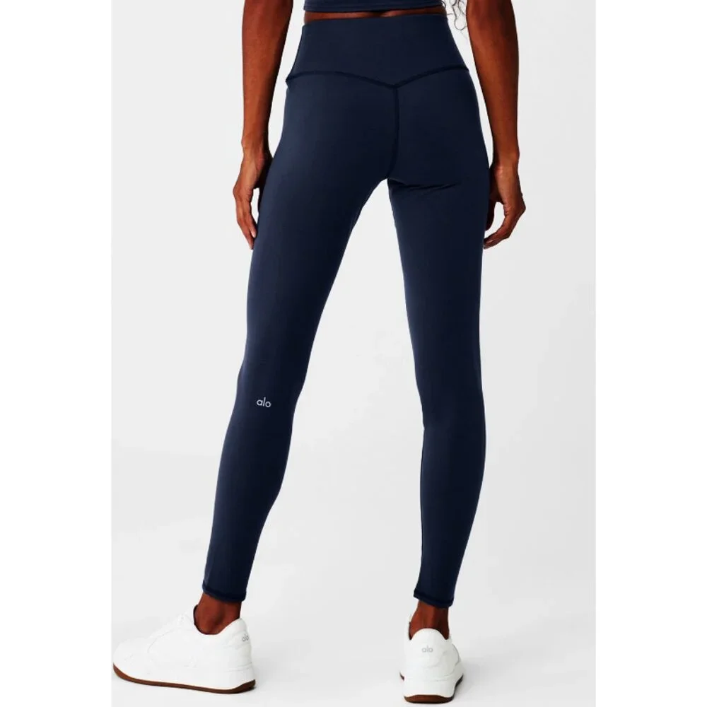 Alo Airbrush Winter Warm High-Waist Nocturne Legging Navy Brushed Fleece Hi-Rise